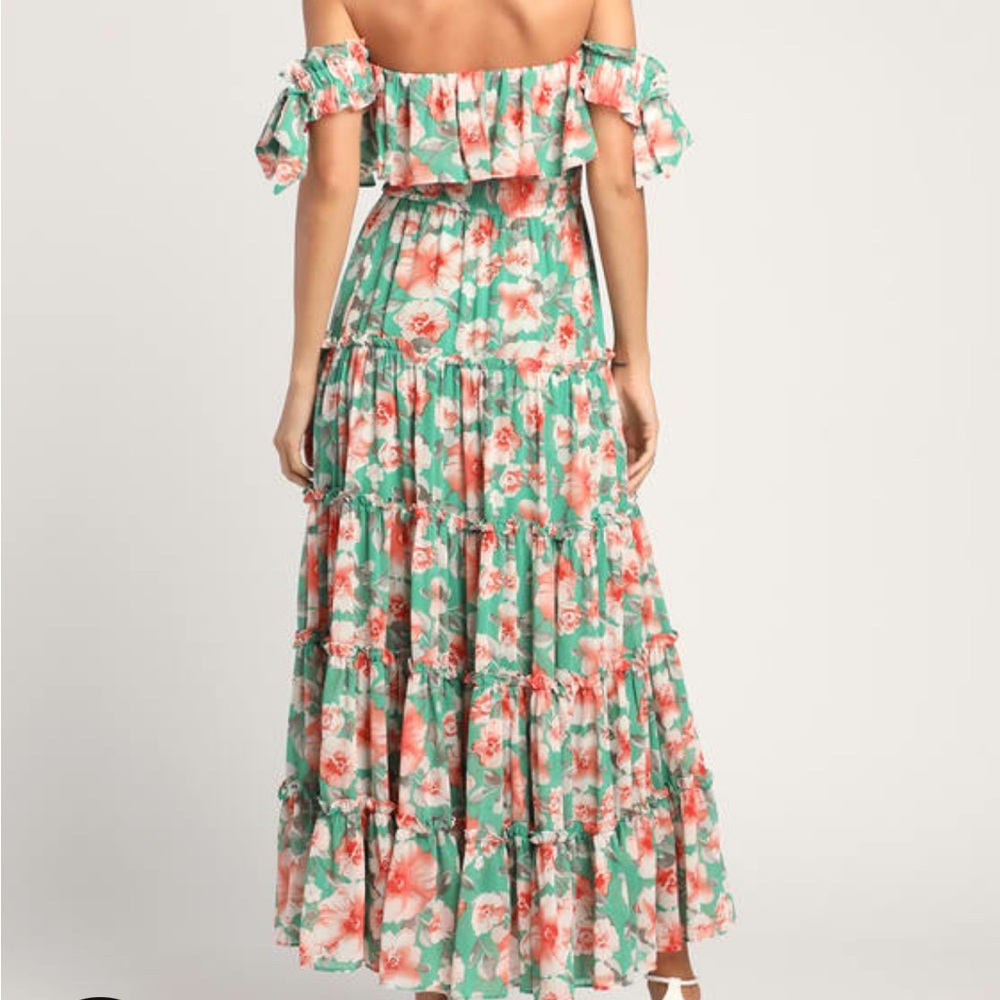 Lulu's Green Floral Off-Shoulder Maxi Dress - Picture 2 of 5